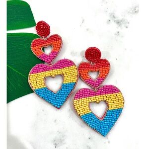 Double the love beaded earrings NWT